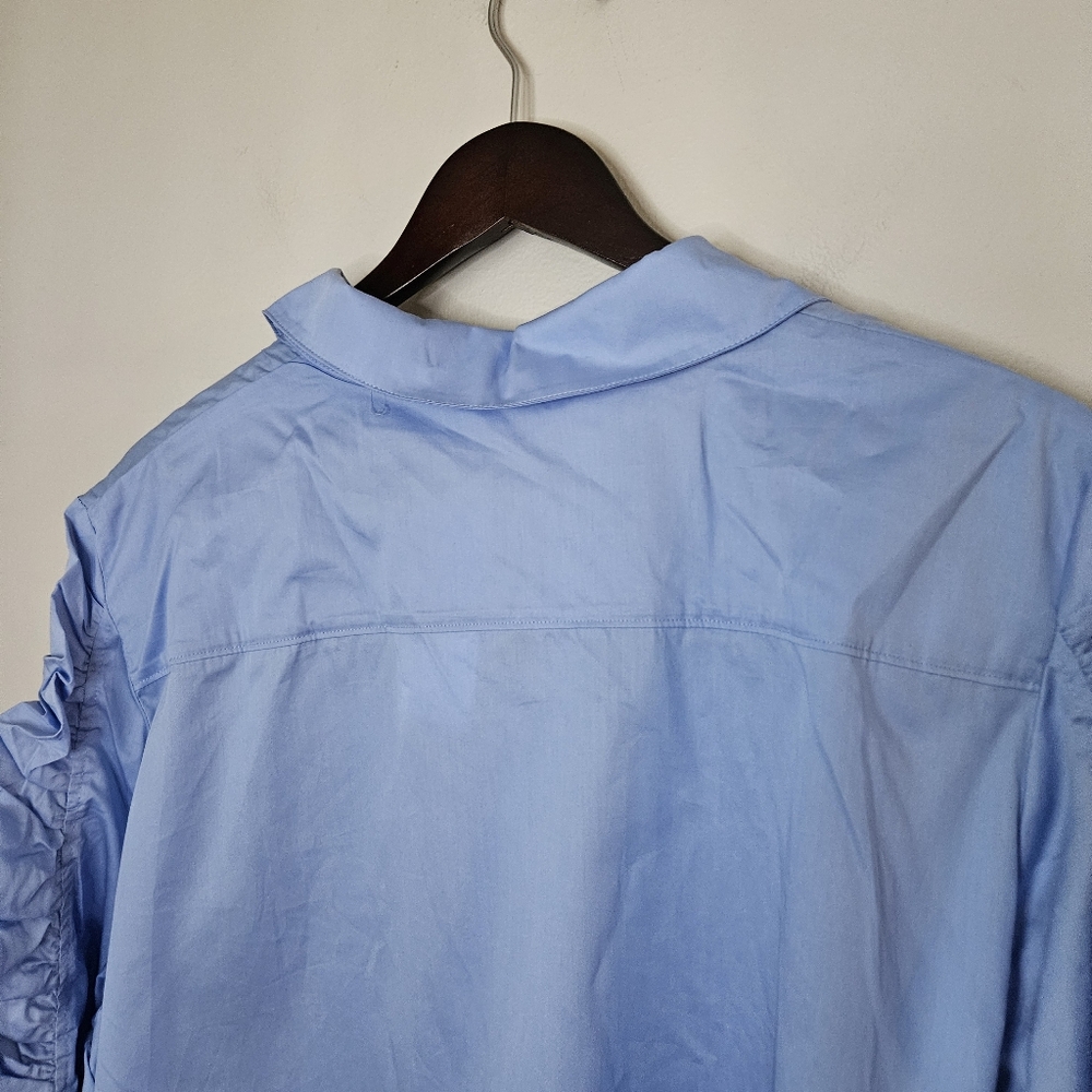 Harshman Blouse Juliana Light Blue Ruffled Sleeve Button-Up Shirt Cotton Classic - Picture 7 of 13